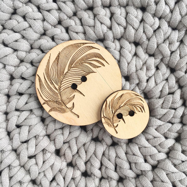 Wood Button - Ready to Ship - Feather