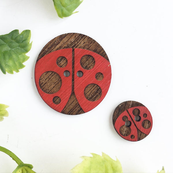 Wood Button - Ready to Ship - Lady Bug