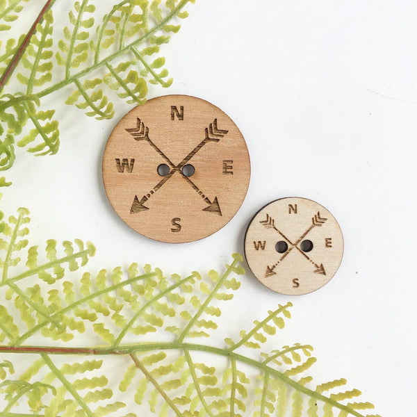 Wood Button - Ready to Ship - Compass