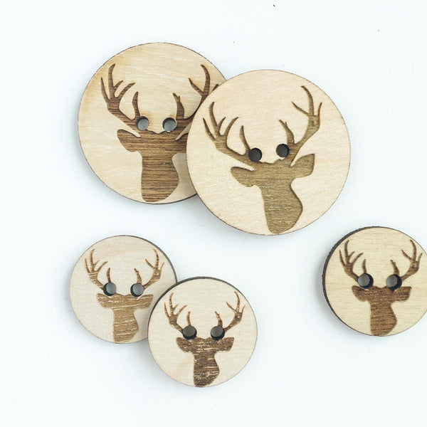 Wood Button - Ready to Ship - Stag Head